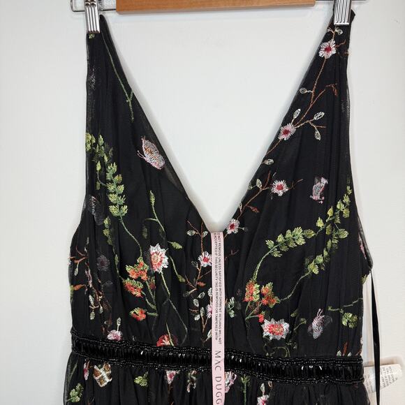 Mac Duggal Floral Embroidered Sleeveless A Line Gown Black Multi 70132 12 New - Picture 9 of 14
